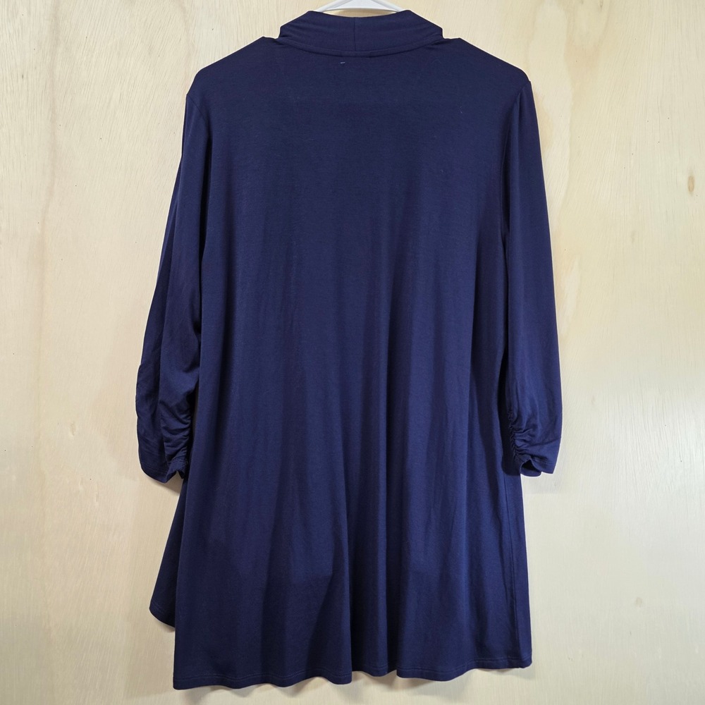 Soma Maritime Navy Open Front Dress Wrap Cardigan Ruched 3/4 Sleeve Large - Picture 3 of 11